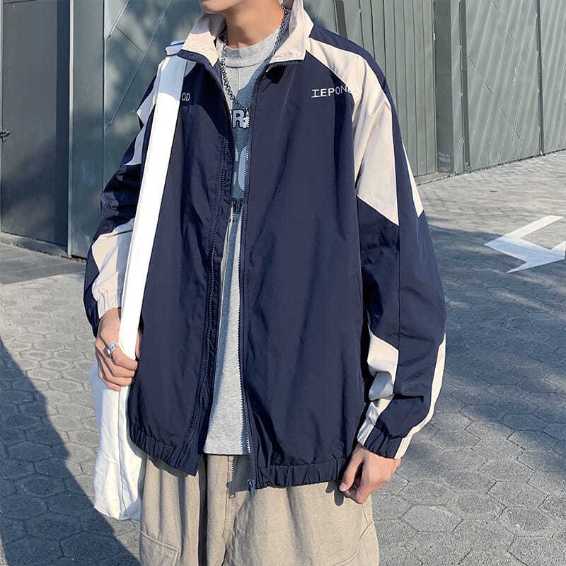 sanyamk Japanese Patchwork Autumn Korean Trend Sports Jacket Men Casual Handsome Loose Couple Zipper Wind Breaker Jacket Men