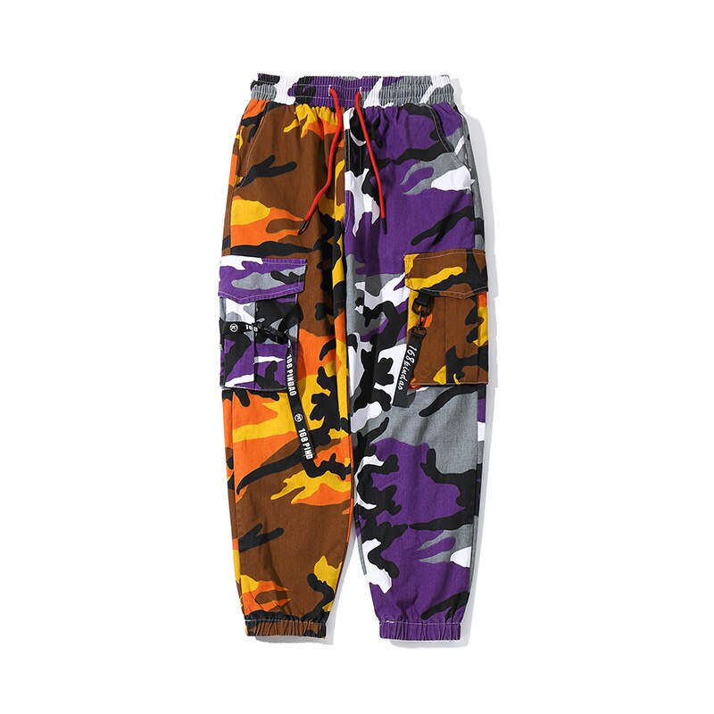 sanyamk Multiple Pockets Camouflage Patch Cotton Men Hip Hop Cargo Pants Joggers Casual Drawstring Pencil Trousers Spodnie Dresowe