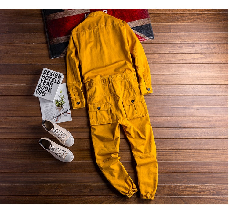 sanyamk Men's long sleeve pockets cargo joggers jumpsuits Casual overalls coveralls Costume pants Black Army green Khaki