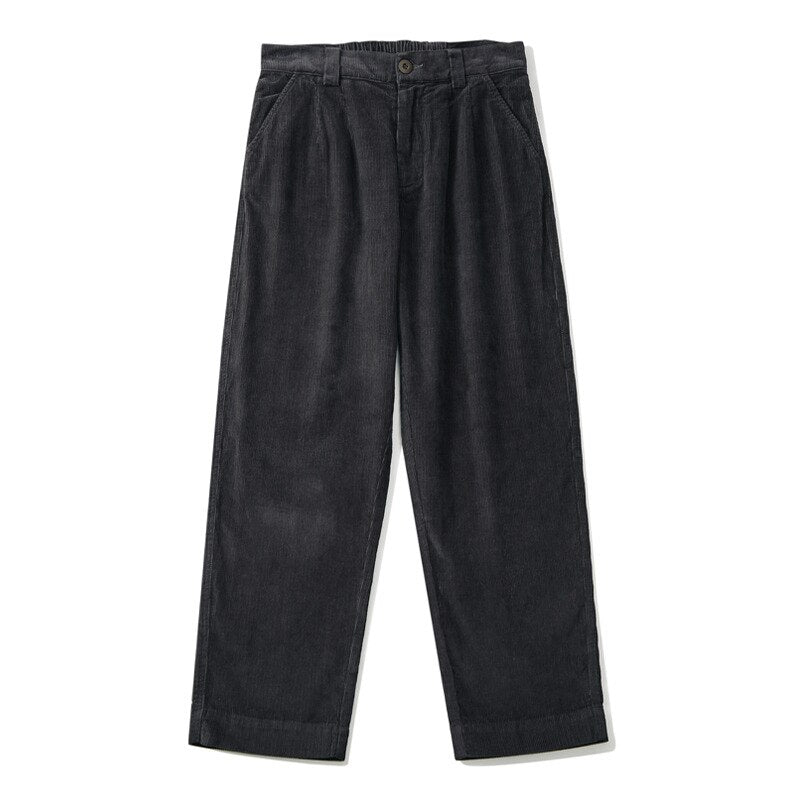 sanyamk New Man's Straight Pants Corduroy Japanese Mid Waist Zipper Trend Vintage Solid Color Loose Casual Mens Wide Leg Trousers