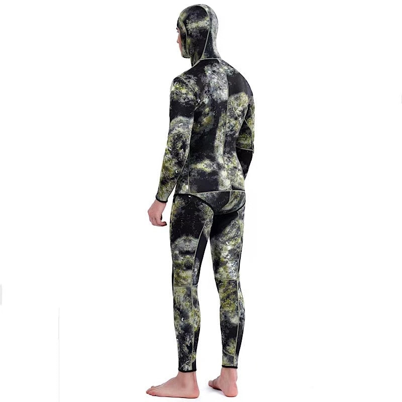 HOT 3mm Camouflage Wetsuit Long Sleeve Fission Hooded 2 Pieces Of Neoprene Submersible For Men Keep Warm Waterproof Diving Suit