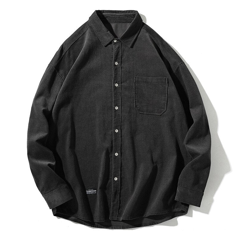 sanyamk Japanese System Male Vintage Flannel Shirt Autumn New Men's Solid Color Loose Long Sleeve Shirt oversized Man Shirt Koszula