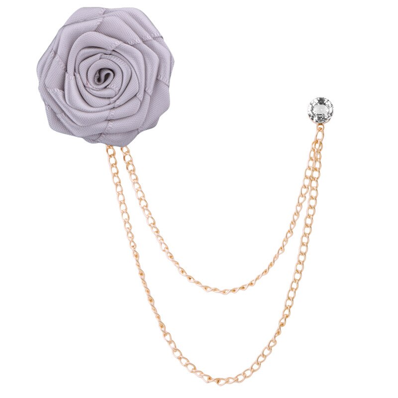 Korean Bridegroom Wedding Brooches Cloth Art Hand-made Rose Flower Brooch Lapel Pin Badge Tassel Chain Men's Suit Accessories
