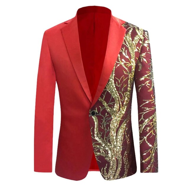 sanyamk Mens Gold Sequins Slim Fit Black Balzer Hip Hop Stage Singers Prom Dress Suit Jacket Party Jacket Men