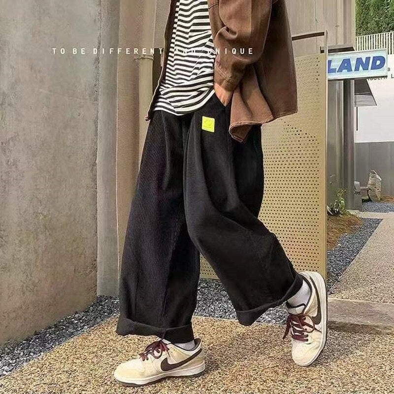 sanyamk Men's Retro Corduroy Fabric Casual Pants Loose Fashion Trend Wide Leg Pants Solid Color High-quality Trousers Size M-3XL