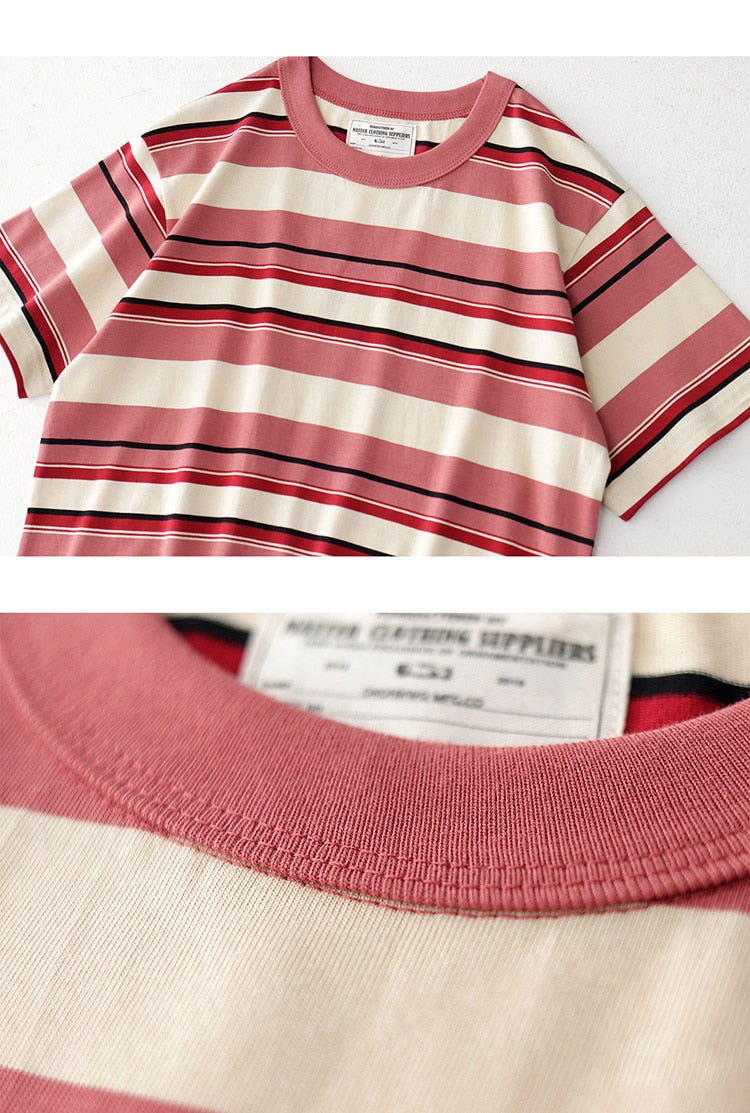Bonsir Summer Stripe T-Shirt Men And Women Classic Streetwear Fashion Ins Trend Vintage O-Neck Cotton Youth Couple Short-Sleeved Tops