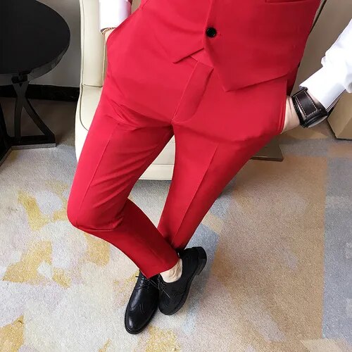 sanyamk New Men's Suit Pants Solid Color Casual Business Dress Pants Slim Dress Trousers Quality Men's Classic Groom Wedding Pants