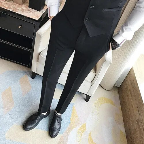 sanyamk New Men's Suit Pants Solid Color Casual Business Dress Pants Slim Dress Trousers Quality Men's Classic Groom Wedding Pants