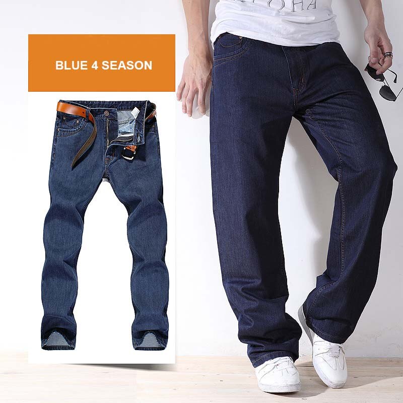 sanyamk 4 Season Men Fashion Jeans Pants Straight Loose Baggy Harem Denim Pants Casual Cotton Trousers Wide Leg Blue Plus Size 28-48