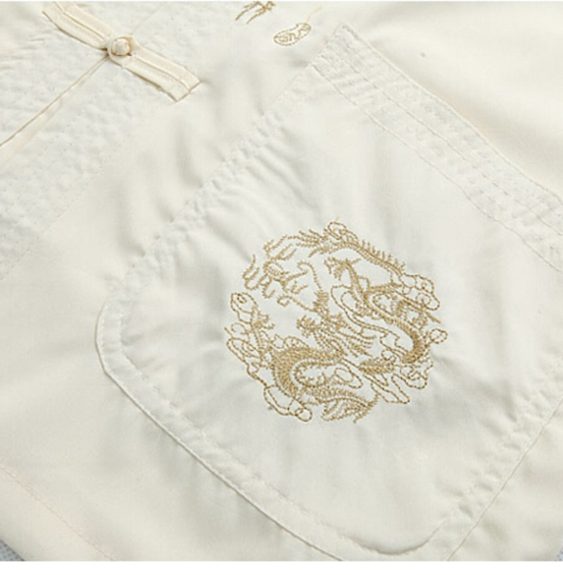 sanyamk Chinese Men Cotton Kung Fu Suit Embroidery Wu Shu Uniform Tai Chi Clothing Short Sleeve Shirt+Pant M L XL XXL XXXL MS013