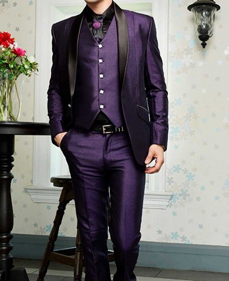 sanyamk Brand New Groomsmen Shawl Black Lapel Groom Tuxedos Navy Blue Men Suits Wedding Best Man (Jacket+Pants+Tie+Vest) C38