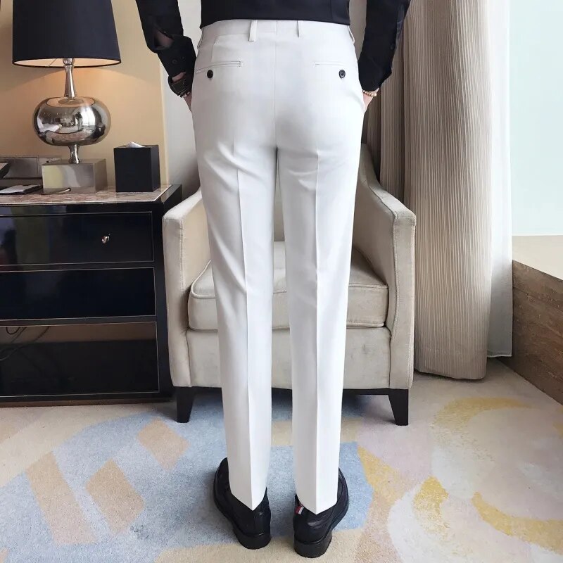 sanyamk New Men's Suit Pants Solid Color Casual Business Dress Pants Slim Dress Trousers Quality Men's Classic Groom Wedding Pants