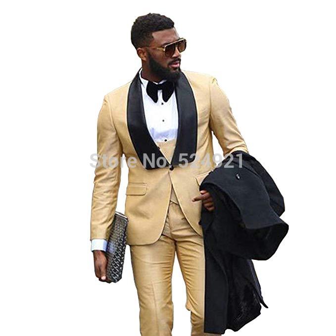 sanyamk Custom Made Groomsmen Champagne Groom Tuxedos Notch Lapel Men Suits Wedding Best Man Blazer ( Jacket+Pants Tie+Vest ) C418