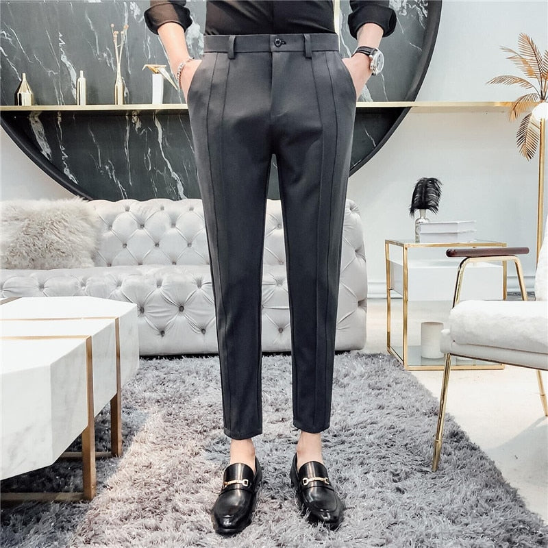 sanyamk New Fashion Boutique Stretch Suit Pants Men's Luxury Brand casual pants men's straight slim Slim pants men's trousers
