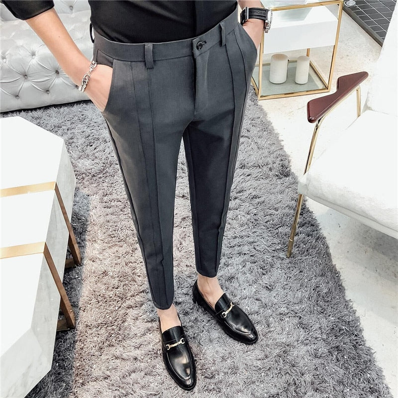 sanyamk New Fashion Boutique Stretch Suit Pants Men's Luxury Brand casual pants men's straight slim Slim pants men's trousers