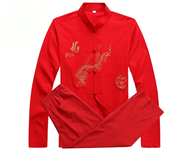 sanyamk Chinese Men Cotton Kung Fu Suit Embroidery Wu Shu Uniform Tai Chi Clothing Short Sleeve Shirt+Pant M L XL XXL XXXL MS013