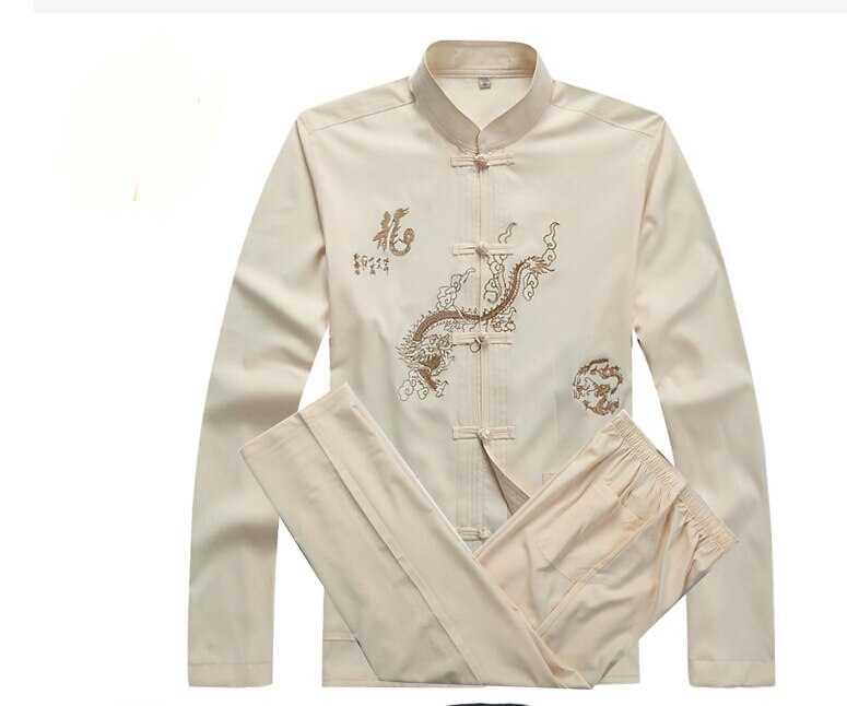 sanyamk Chinese Men Cotton Kung Fu Suit Embroidery Wu Shu Uniform Tai Chi Clothing Short Sleeve Shirt+Pant M L XL XXL XXXL MS013