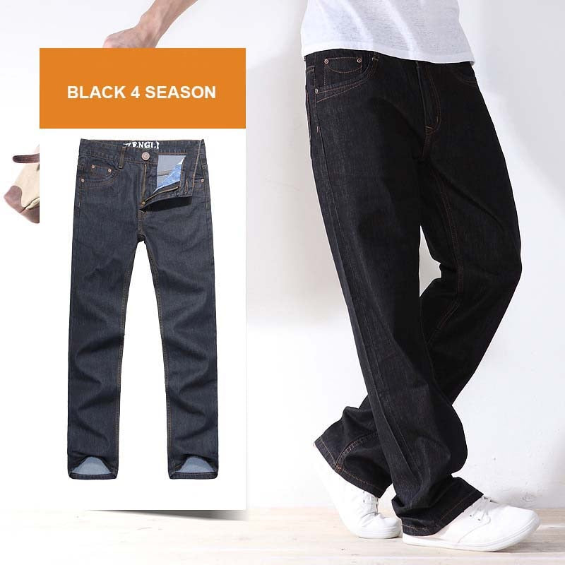 sanyamk 4 Season Men Fashion Jeans Pants Straight Loose Baggy Harem Denim Pants Casual Cotton Trousers Wide Leg Blue Plus Size 28-48