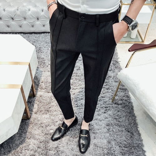 sanyamk New Fashion Boutique Stretch Suit Pants Men's Luxury Brand casual pants men's straight slim Slim pants men's trousers