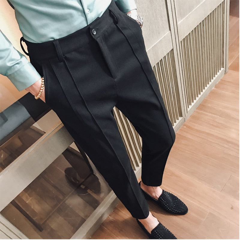 sanyamk New Fashion Boutique Stretch Suit Pants Men's Luxury Brand casual pants men's straight slim Slim pants men's trousers
