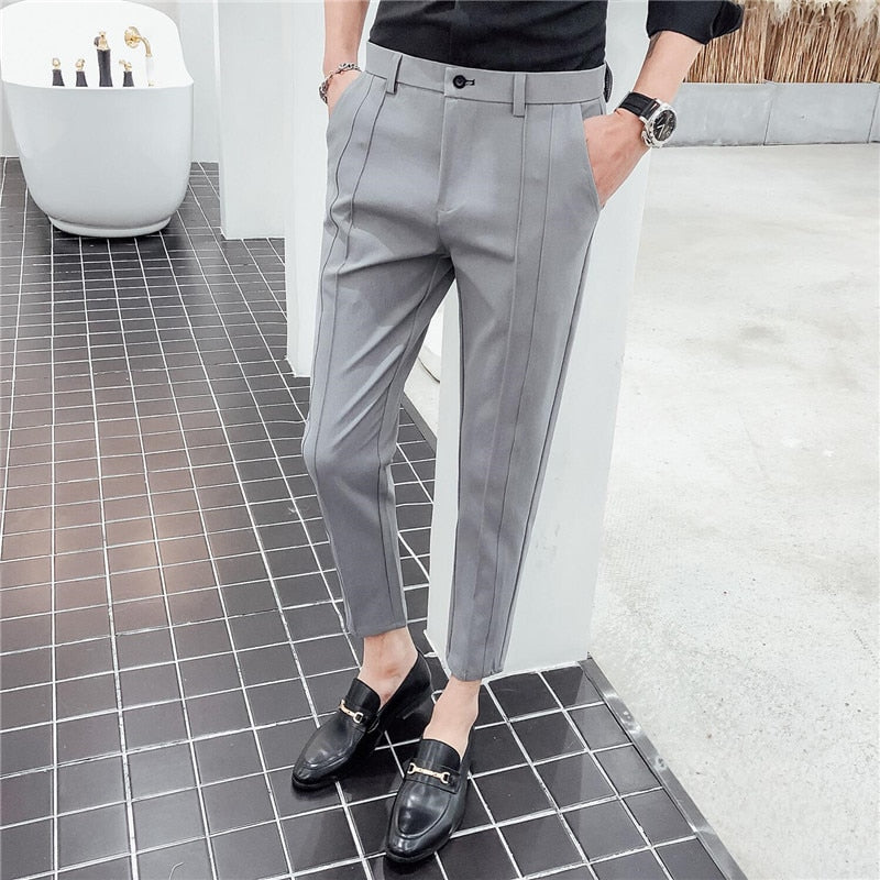 sanyamk New Fashion Boutique Stretch Suit Pants Men's Luxury Brand casual pants men's straight slim Slim pants men's trousers