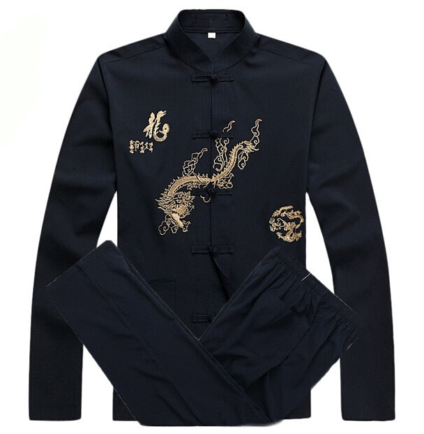 sanyamk Chinese Men Cotton Kung Fu Suit Embroidery Wu Shu Uniform Tai Chi Clothing Short Sleeve Shirt+Pant M L XL XXL XXXL MS013