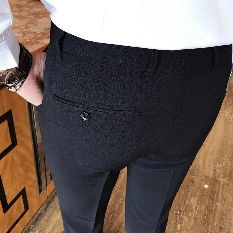 sanyamk New Men's Suit Pants Solid Color Casual Business Dress Pants Slim Dress Trousers Quality Men's Classic Groom Wedding Pants