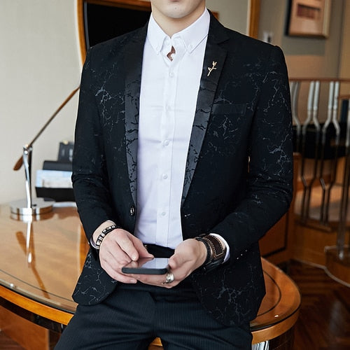 sanyamk Luxury banquet party suit jacket evening dress fashion jacquard casual business jacket Slim men's wedding jacket men's clothing