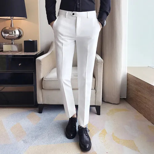 sanyamk New Men's Suit Pants Solid Color Casual Business Dress Pants Slim Dress Trousers Quality Men's Classic Groom Wedding Pants