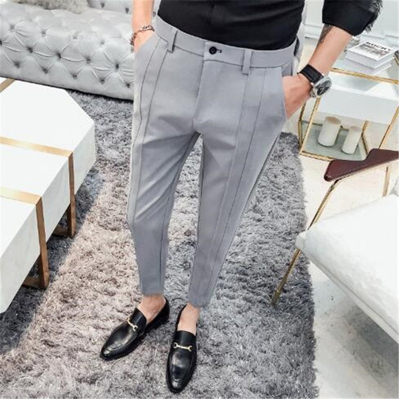 sanyamk New Fashion Boutique Stretch Suit Pants Men's Luxury Brand casual pants men's straight slim Slim pants men's trousers