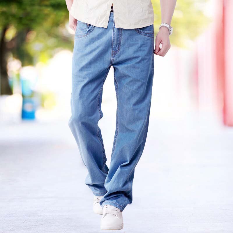 sanyamk 4 Season Men Fashion Jeans Pants Straight Loose Baggy Harem Denim Pants Casual Cotton Trousers Wide Leg Blue Plus Size 28-48