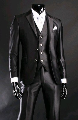 sanyamk Custom Made Groom Tuxedo Shiny Black Groomsmen Notch Lapel Wedding/Dinner Suits Best Man Bridegroom (Jacket+Pants+Tie+Vest) B434