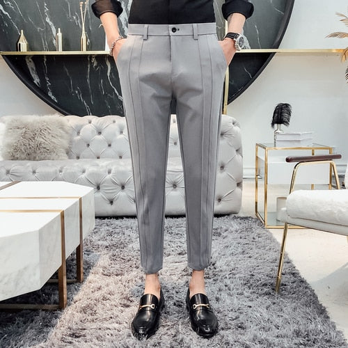 sanyamk New Fashion Boutique Stretch Suit Pants Men's Luxury Brand casual pants men's straight slim Slim pants men's trousers