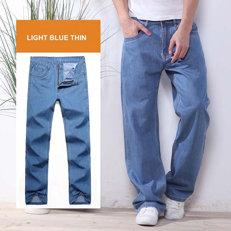 sanyamk 4 Season Men Fashion Jeans Pants Straight Loose Baggy Harem Denim Pants Casual Cotton Trousers Wide Leg Blue Plus Size 28-48
