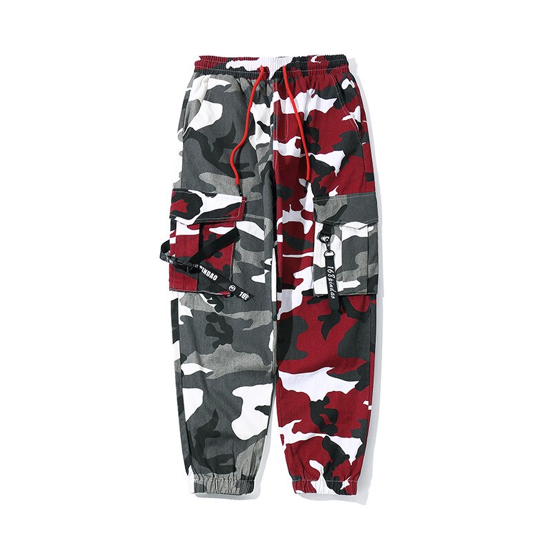 sanyamk Multiple Pockets Camouflage Patch Cotton Men Hip Hop Cargo Pants Joggers Casual Drawstring Pencil Trousers Spodnie Dresowe
