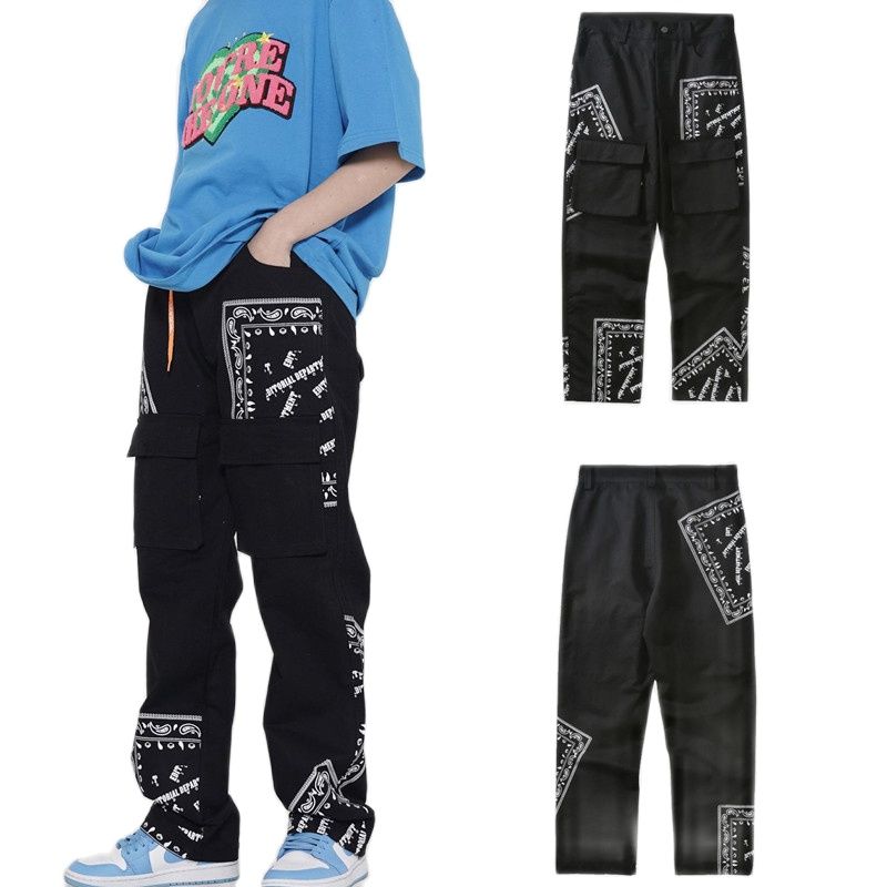 Bonsir Korean Fashion Cashew Flowers Cotton Men Straight Cargo Pants Japanese Streetwear Casual Loose Kpop Trousers Pantalon Homme