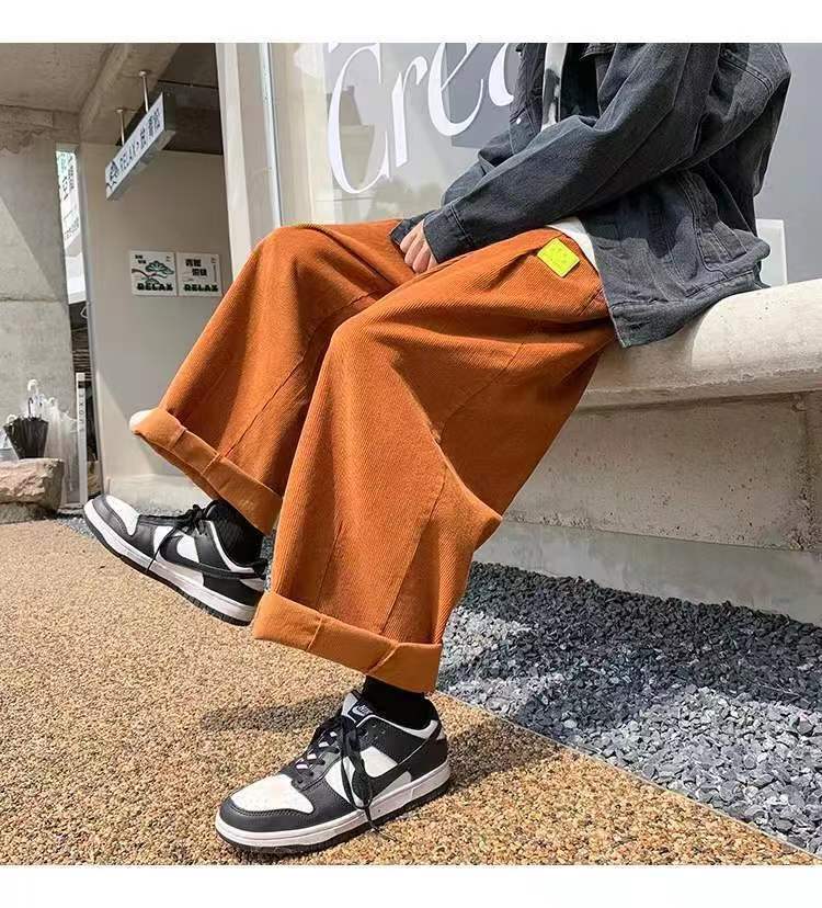 sanyamk Men's Retro Corduroy Fabric Casual Pants Loose Fashion Trend Wide Leg Pants Solid Color High-quality Trousers Size M-3XL