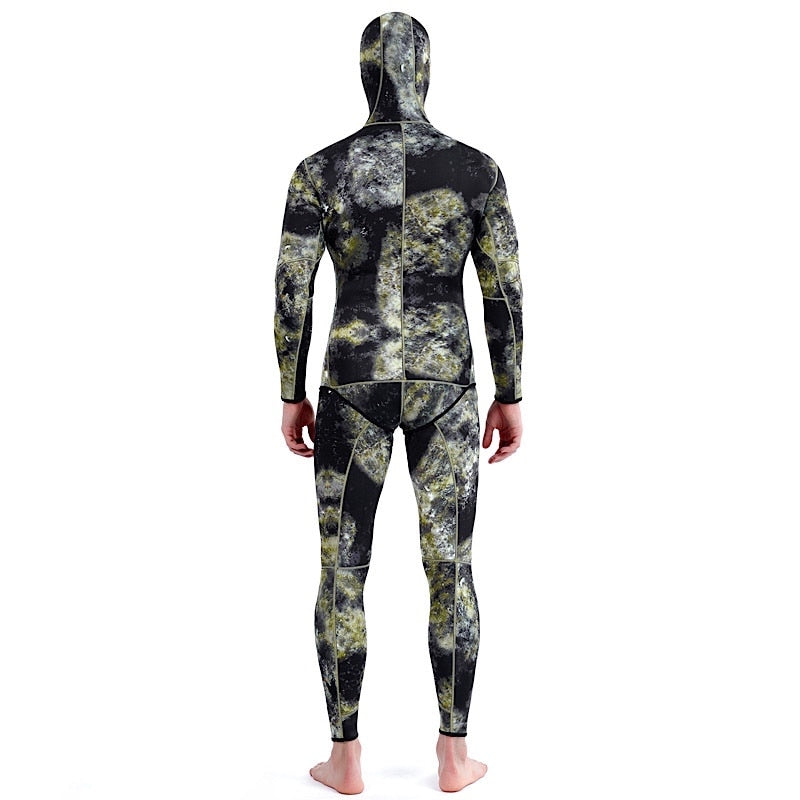 HOT 3mm Camouflage Wetsuit Long Sleeve Fission Hooded 2 Pieces Of Neoprene Submersible For Men Keep Warm Waterproof Diving Suit