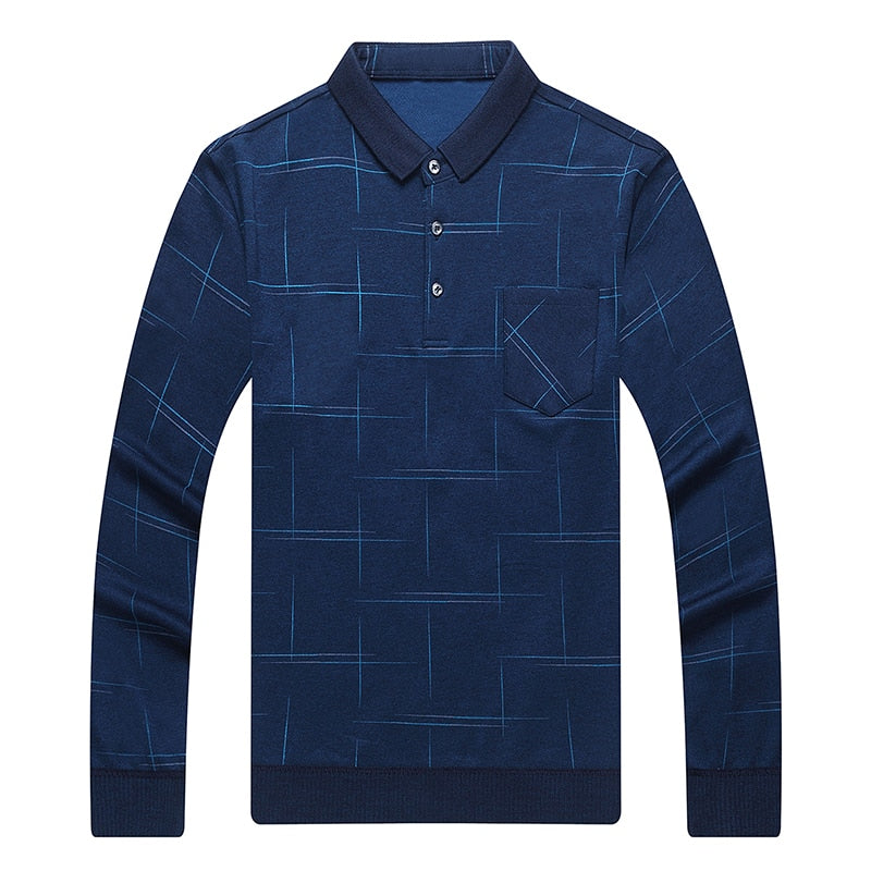 sanyamk 2022 New Fashion Designer Brand Turn Down Collar Man Polo Shirt Men Casual Plaid Spandex Long Sleeve Tops Fall Men Clothing