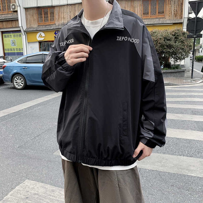 sanyamk Japanese Patchwork Autumn Korean Trend Sports Jacket Men Casual Handsome Loose Couple Zipper Wind Breaker Jacket Men