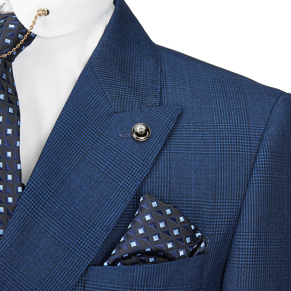 Cenne Des Graoom New Men Suit Plaid Double Breasted Two Pieces Slim Fit High Quality Wedding Party Singer Costume DG-188
