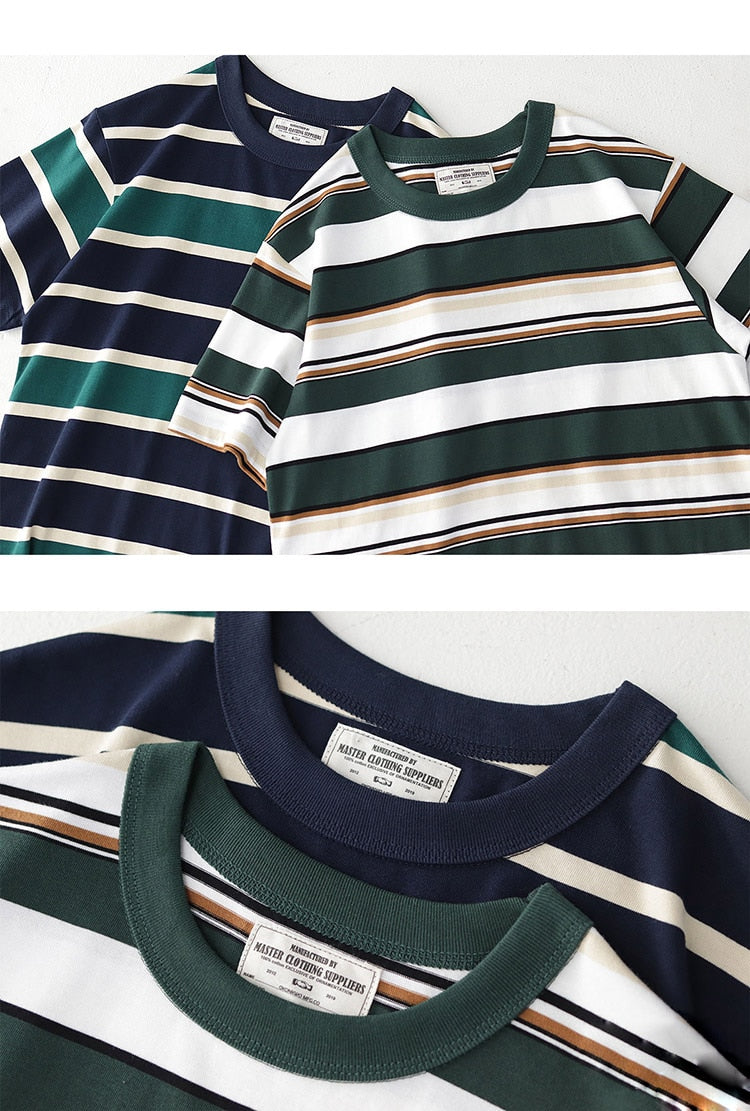 Bonsir Summer Stripe T-Shirt Men And Women Classic Streetwear Fashion Ins Trend Vintage O-Neck Cotton Youth Couple Short-Sleeved Tops