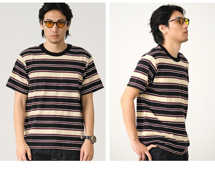 Bonsir Summer Stripe T-Shirt Men And Women Classic Streetwear Fashion Ins Trend Vintage O-Neck Cotton Youth Couple Short-Sleeved Tops