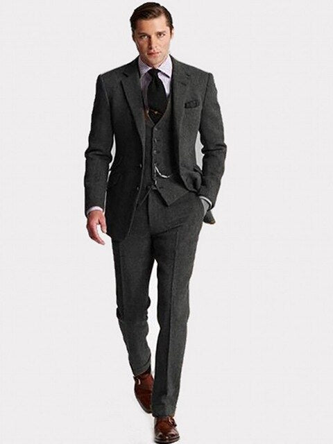sanyamk Men Suit Slim Fit Wool Men's Suits 3 Piece Tweed Tuxedo For Wedding Suit For Men Groomsmen (blazer+vest+pants)