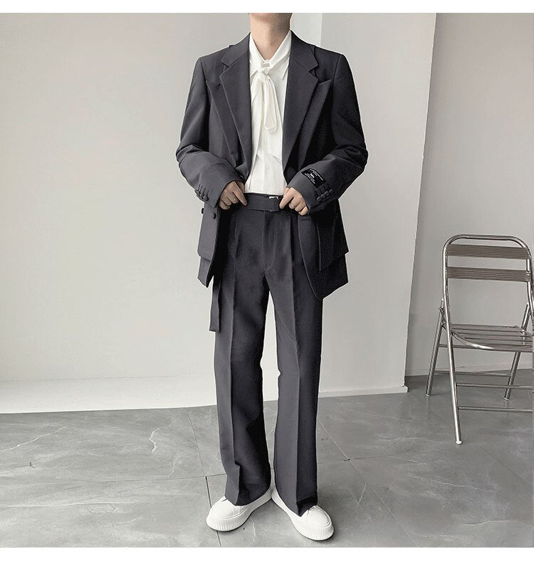 sanyamk Double Collar Design Suits Sets Men Fashion Show Korean Office Business Casual Suits Blazer Jacket Pant Streetwear Suits Man