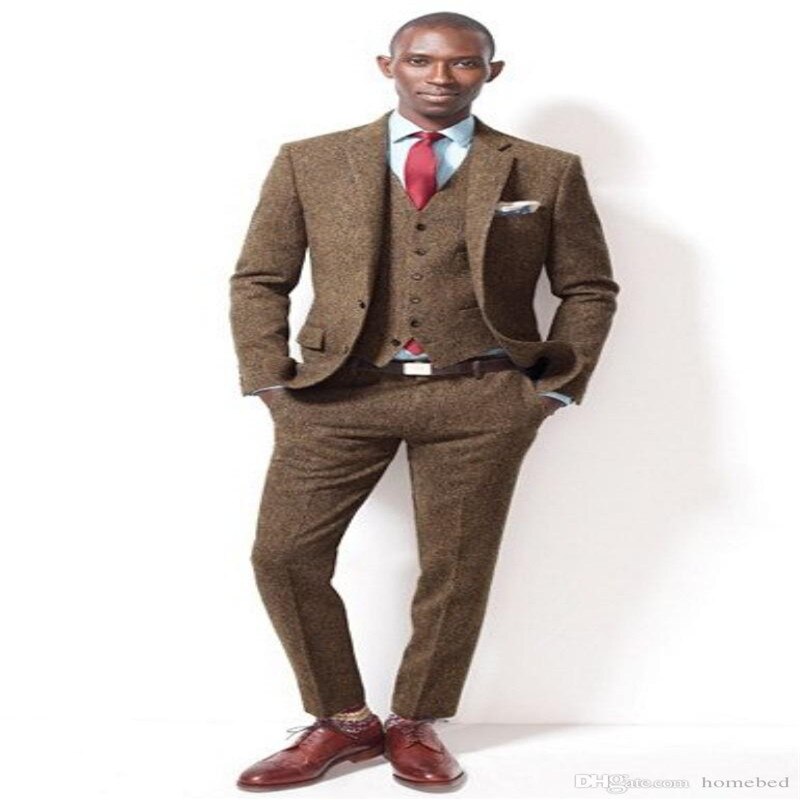 sanyamk Men Suit Slim Fit Wool Men's Suits 3 Piece Tweed Tuxedo For Wedding Suit For Men Groomsmen (blazer+vest+pants)