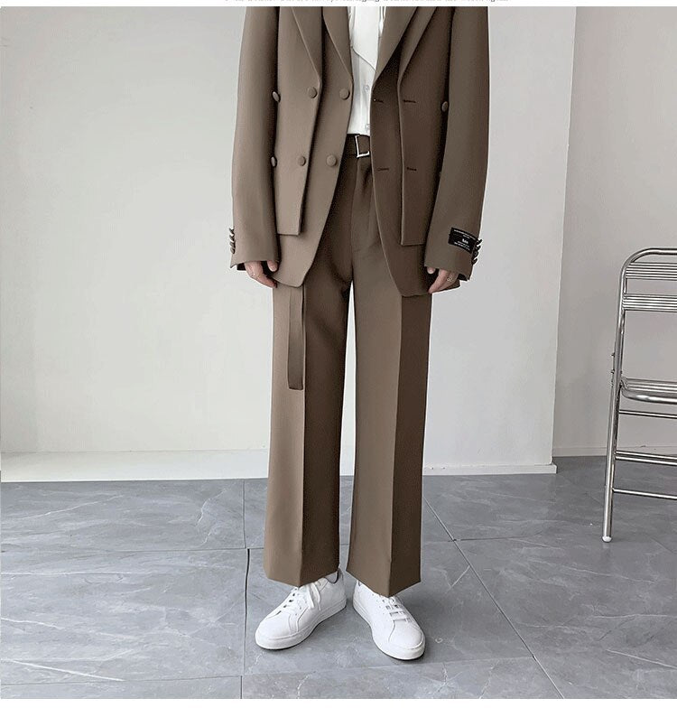 sanyamk Double Collar Design Suits Sets Men Fashion Show Korean Office Business Casual Suits Blazer Jacket Pant Streetwear Suits Man