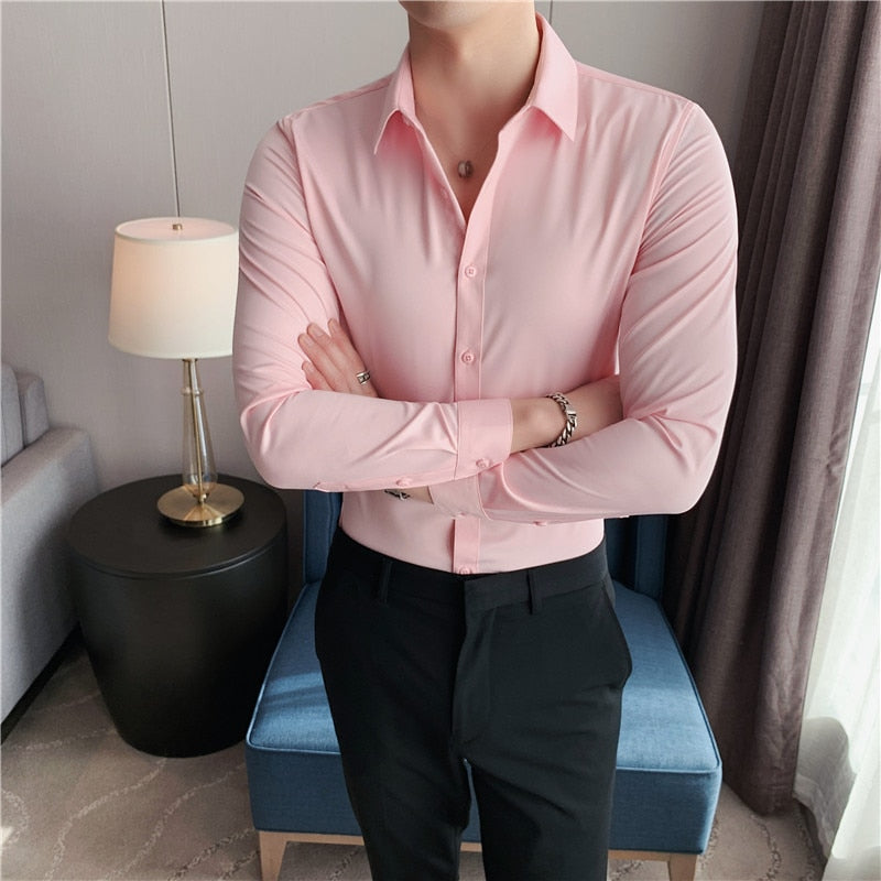 Bonsir British Style Long Sleeve Shirt Men Clothing Fashion Autumn Business Formal Wear Chemise Homme Slim Fit Camisa Masculina