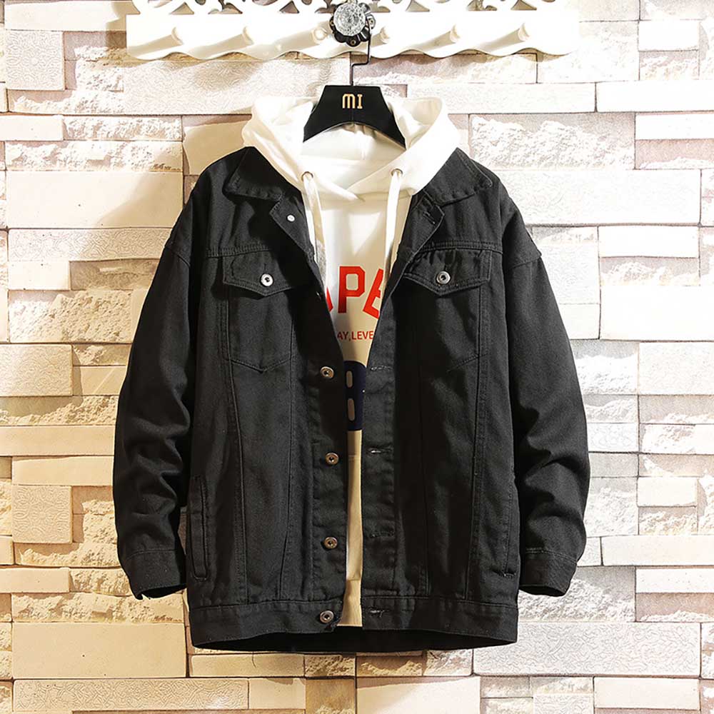sanyamk Men Fashion Denim Jacket Plus Size M-5XL Loose Baggy Jeans Coat Japan Style Streetwear Casual Cowboy Jacket Men Clothing