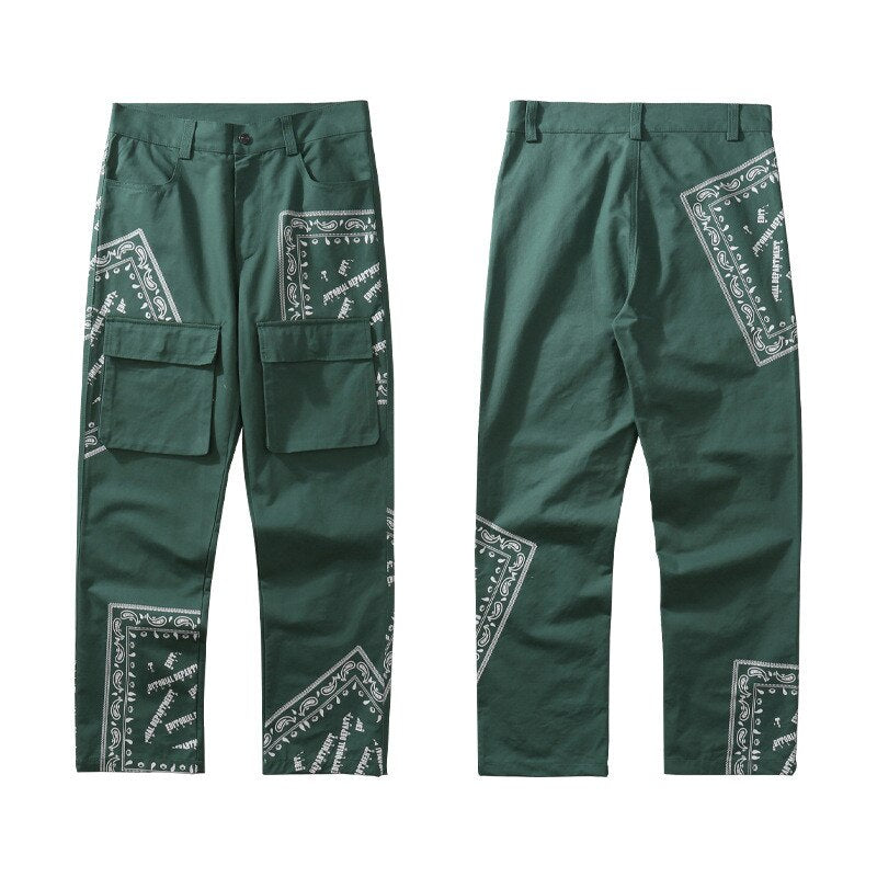Bonsir Korean Fashion Cashew Flowers Cotton Men Straight Cargo Pants Japanese Streetwear Casual Loose Kpop Trousers Pantalon Homme